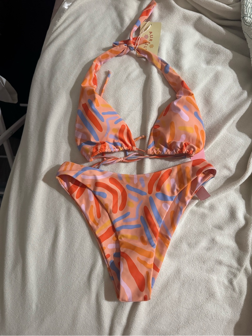 Aurielle Orange Pink Abstract Print Bikini Set